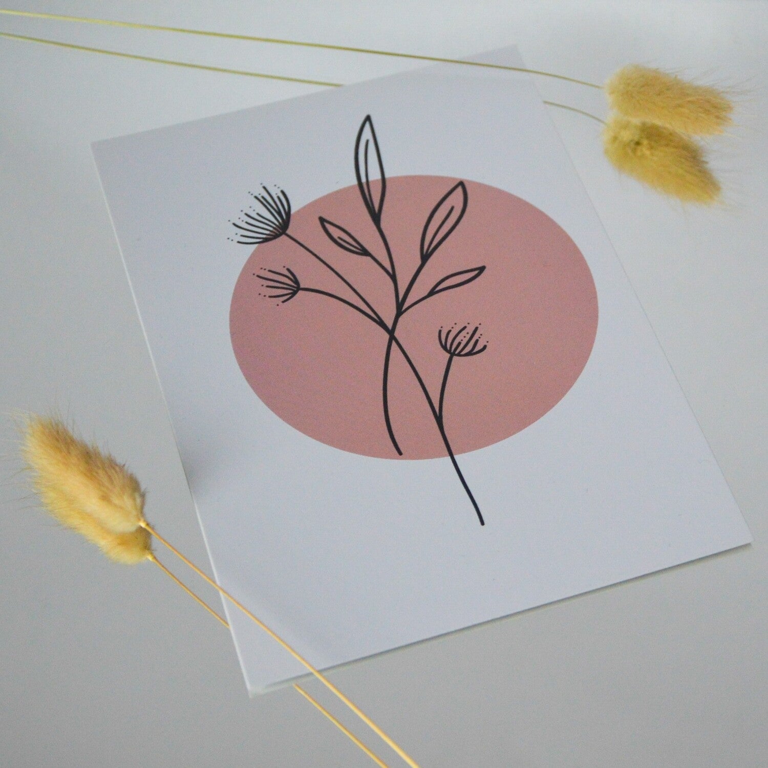 Postkaart botanisch roze cirkel