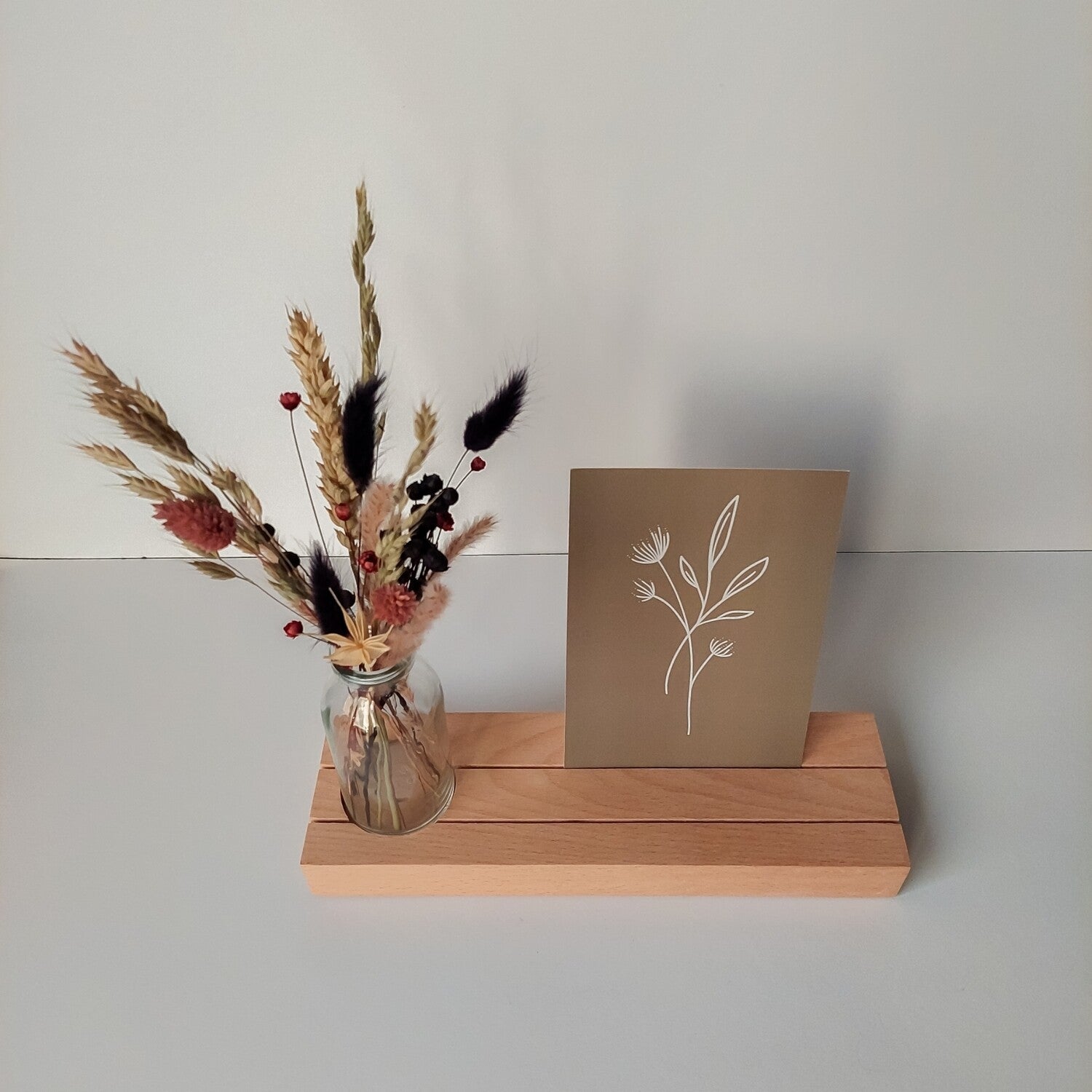 Foto/kaartenhouder met droogbloemen (vaasje) met optie gravure