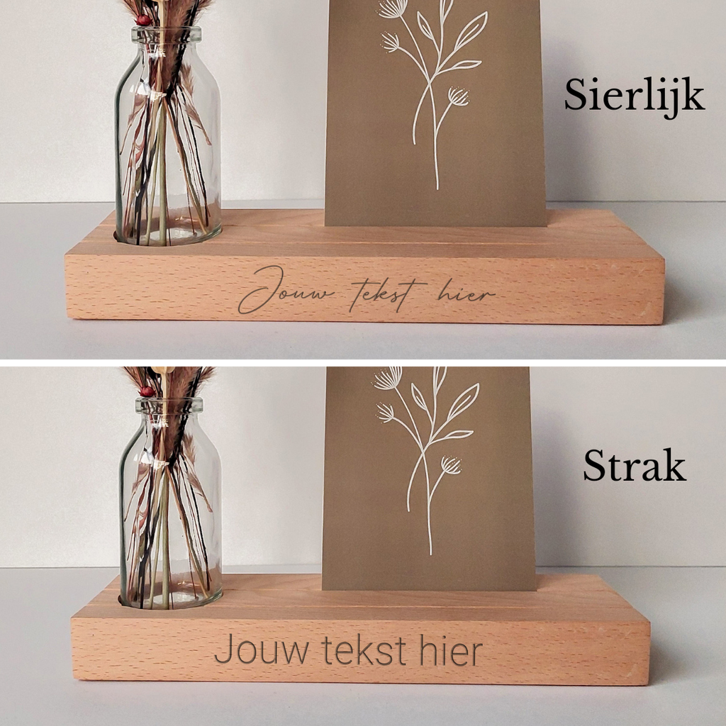 Foto/kaartenhouder met droogbloemen (vaasje) met optie gravure